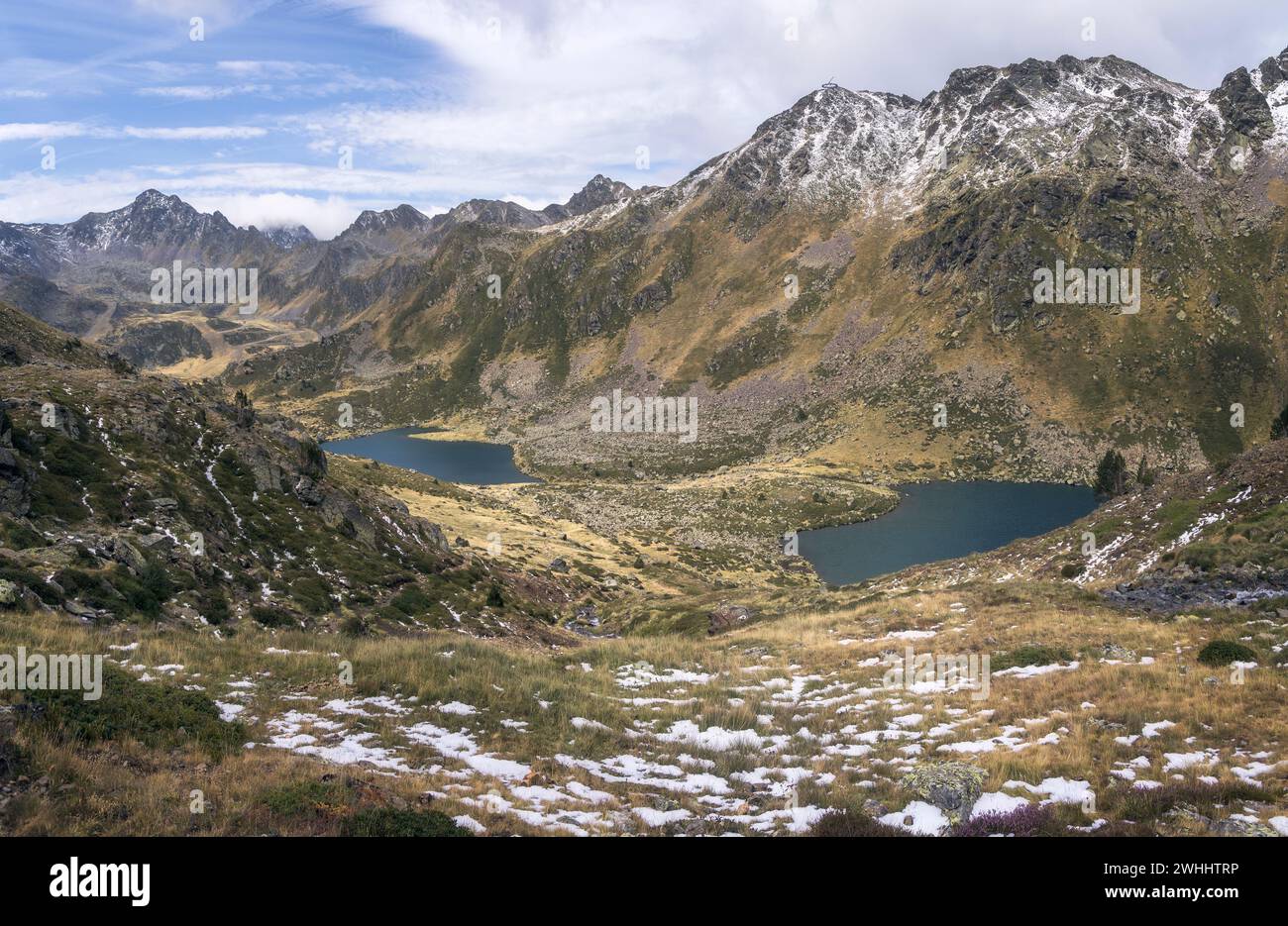 Valley Surrounding Tristania Lakes in Andorra Stock Photo