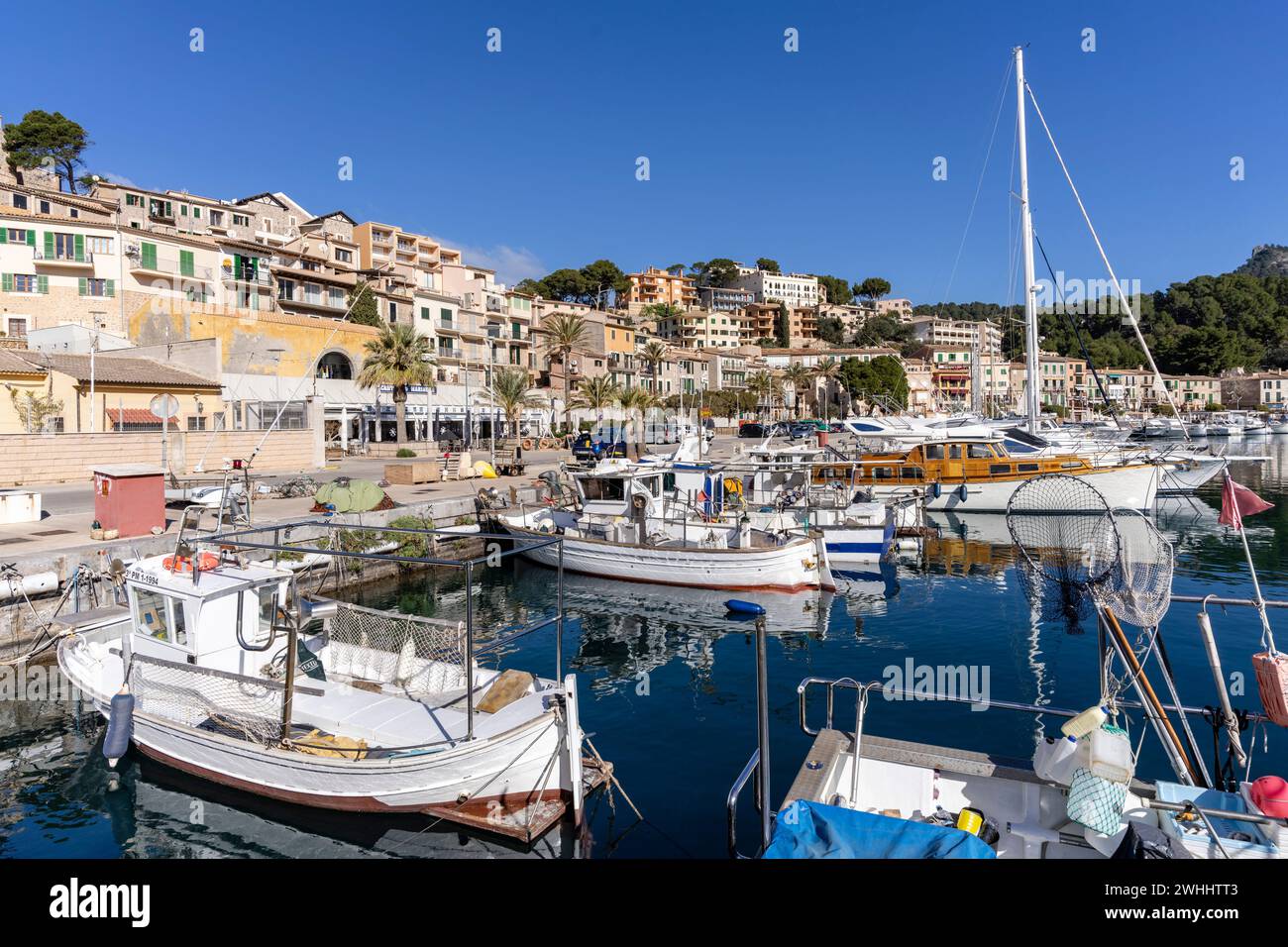 Traditional boats in front of the Santa Catalina neighborhood Stock Photo