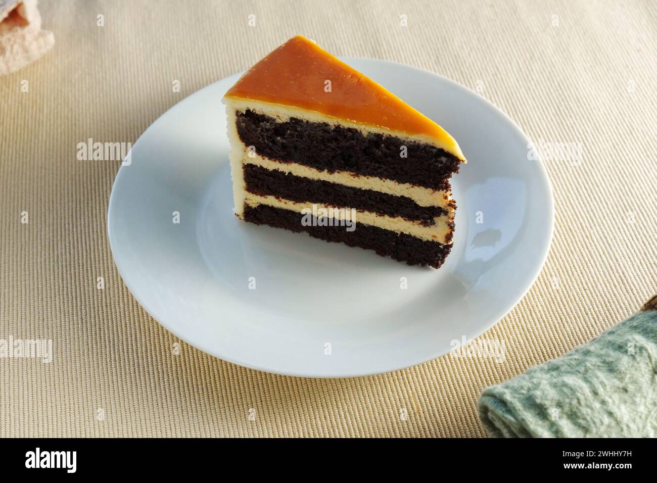 Sweet Delight: Delectable Cake Adorning a Crisp White Plate Stock Photo