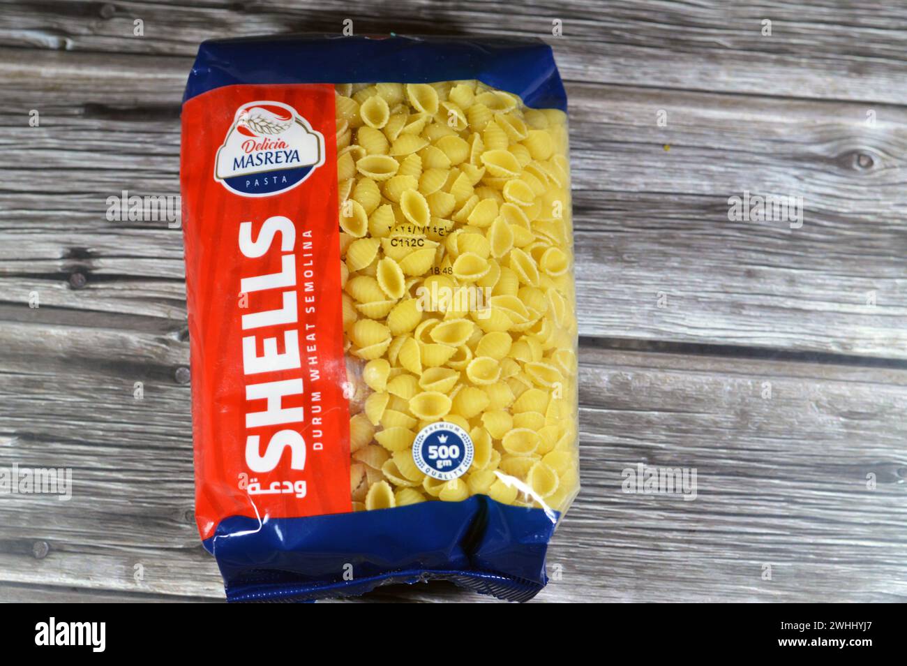 Cairo, Egypt, February 7 2024: Delicia Masreya Pasta, shells durum ...