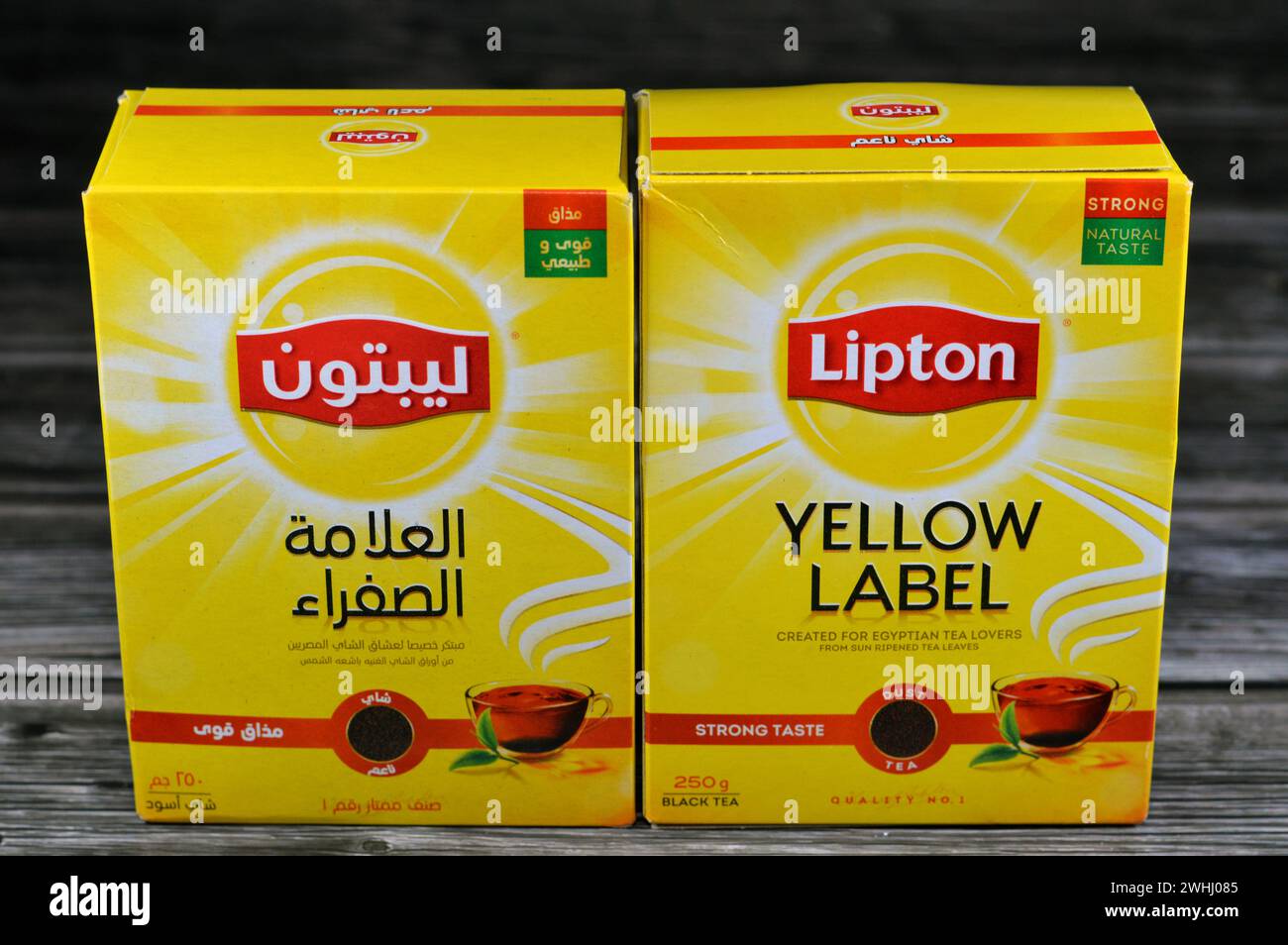 Cairo, Egypt, February 7 2024: Lipton black dust tea, strong natural taste, sum of ripened tea leaves, Lipton, a British American brand of tea, owned Stock Photo