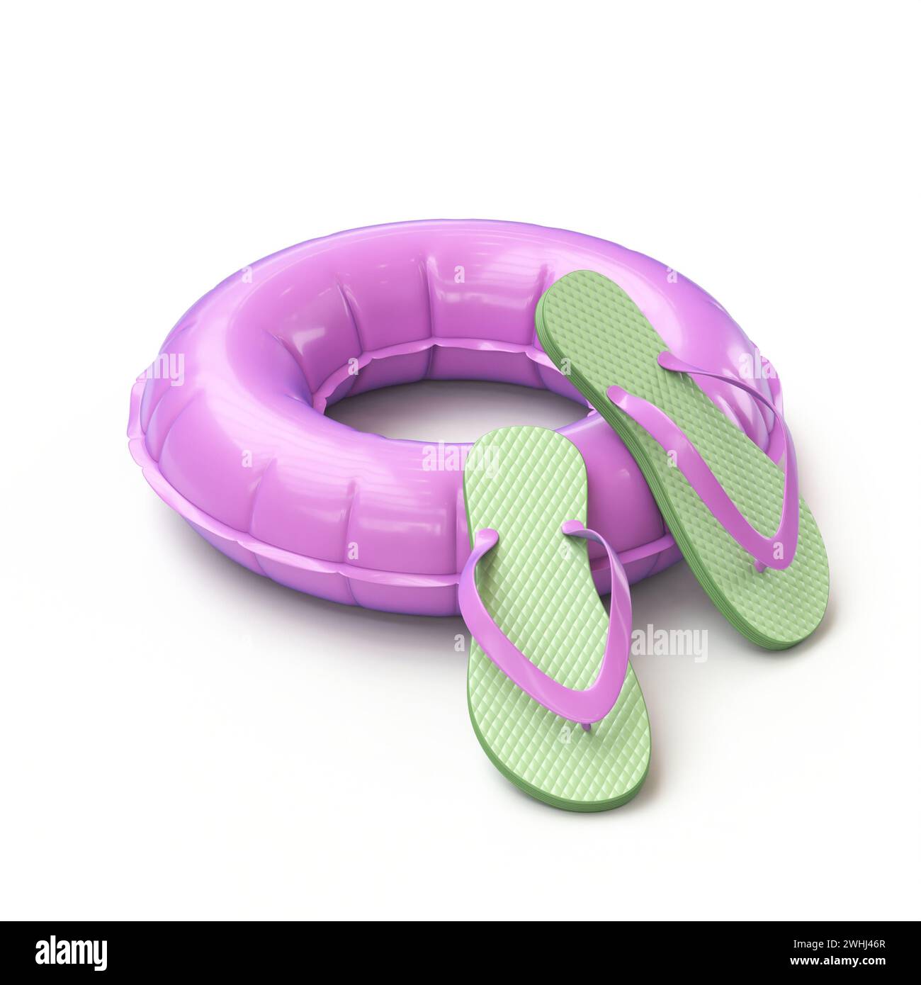 Purple float ring and slippers 3D Stock Photo