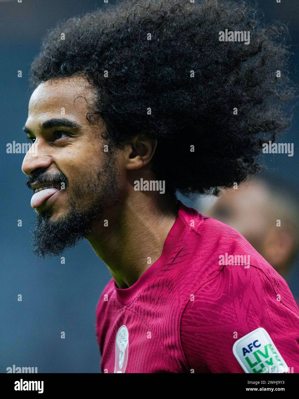 Qatar, Lusail, 10 February 2024 - Akram Afif of Qatar celebrates after scoring a goal during the AFC Asia Cup Final match between Jordan and Qatar at Lusail Stadium in Lusail, Qatar on 10 February 2024. Credit: Sebo47/Alamy Live News Stock Photo
