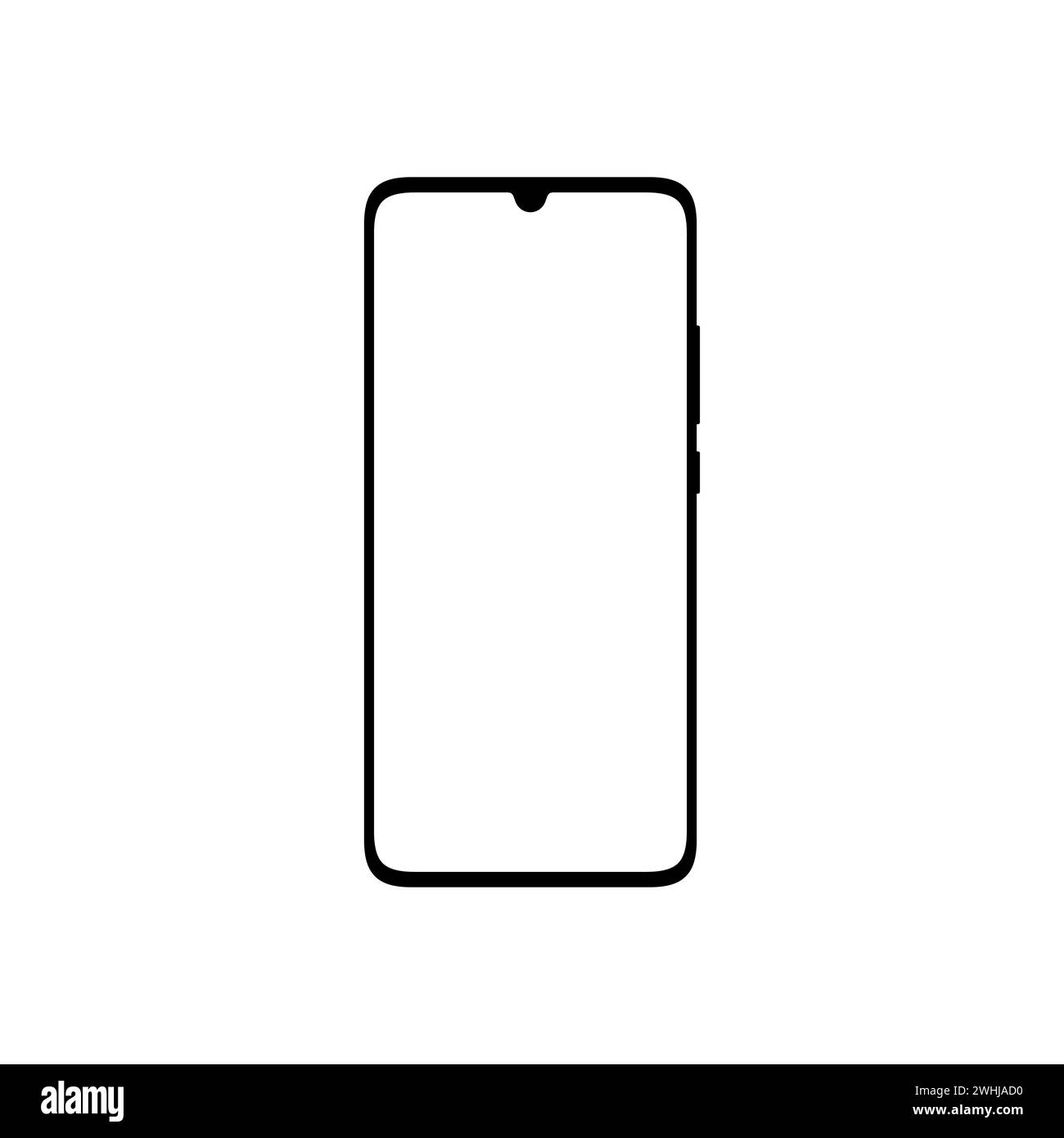 Phone icon. Outline smartphone. Black mobile phone isolated on white background. Silhouette smart cellular. Empty flat wireframe. Portable mobil frame Stock Vector