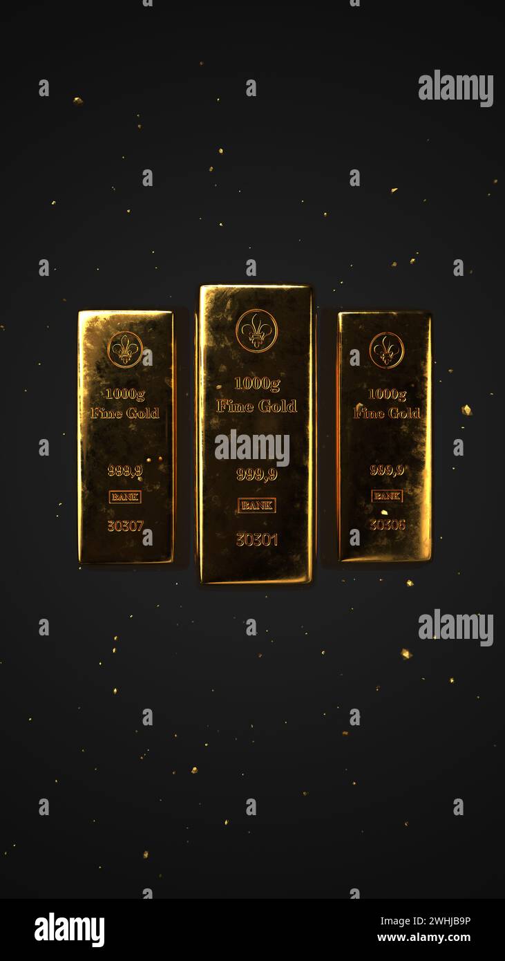 3 Fine Gold Bars 1000g Stock Photo