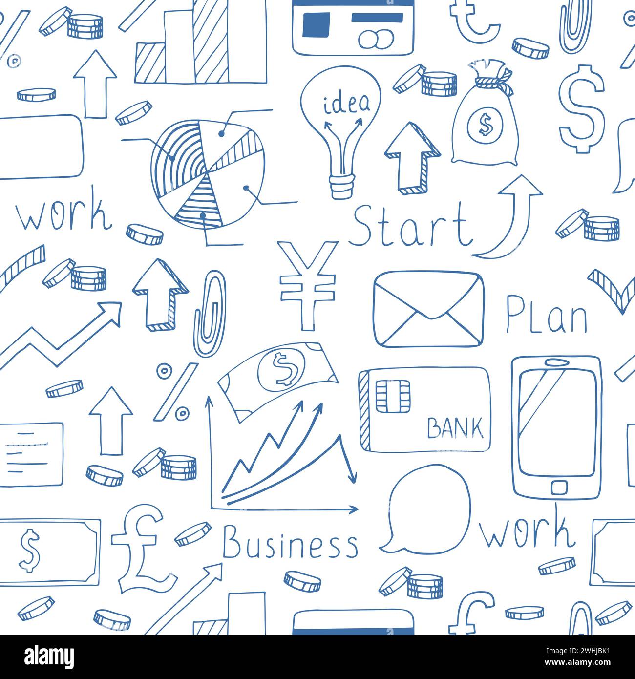 Hand drawn seamless pattern with business icons. Vector illustration Stock Vector