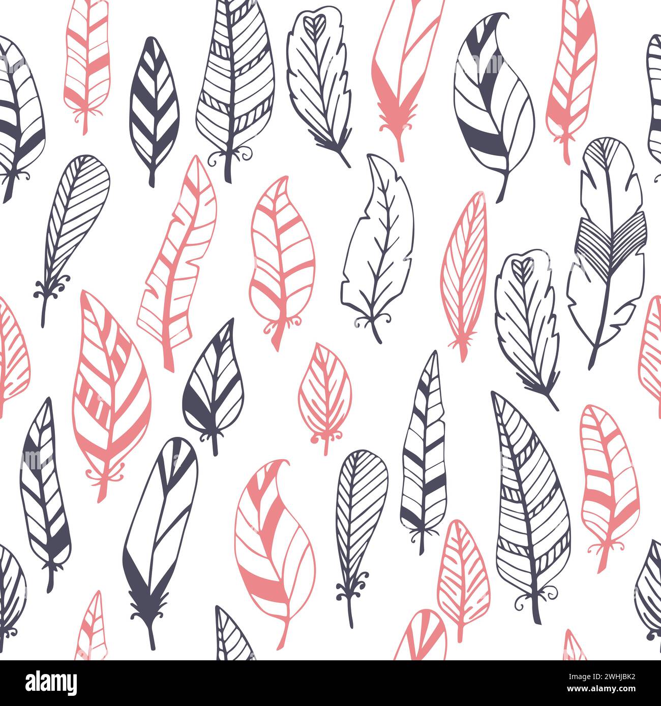 Ethnic seamless pattern with hand drawn feathers. Vector illustration Stock Vector