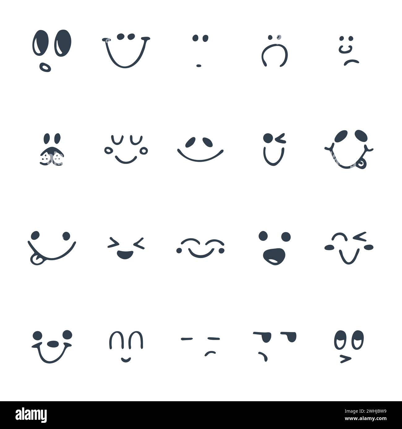 Set Of Hand Drawn Funny Faces Happy Faces Vector Illustration Stock 