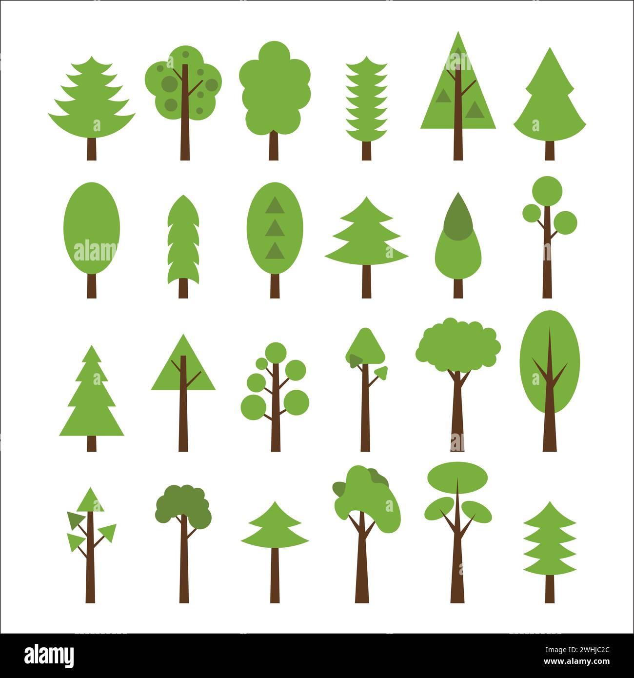 Set of flat icons tree. Green trees icons set. Vector illustration ...