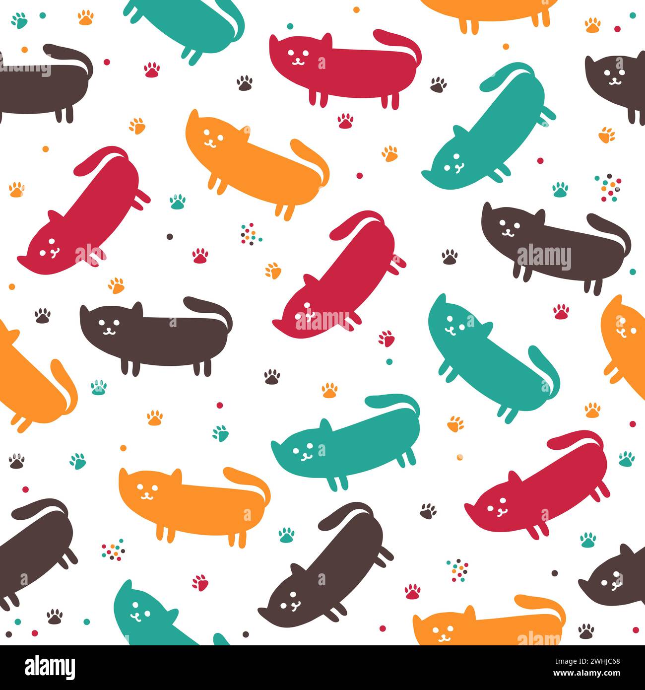 Cute seamless pattern with funny cats. Vector illustration Stock Vector