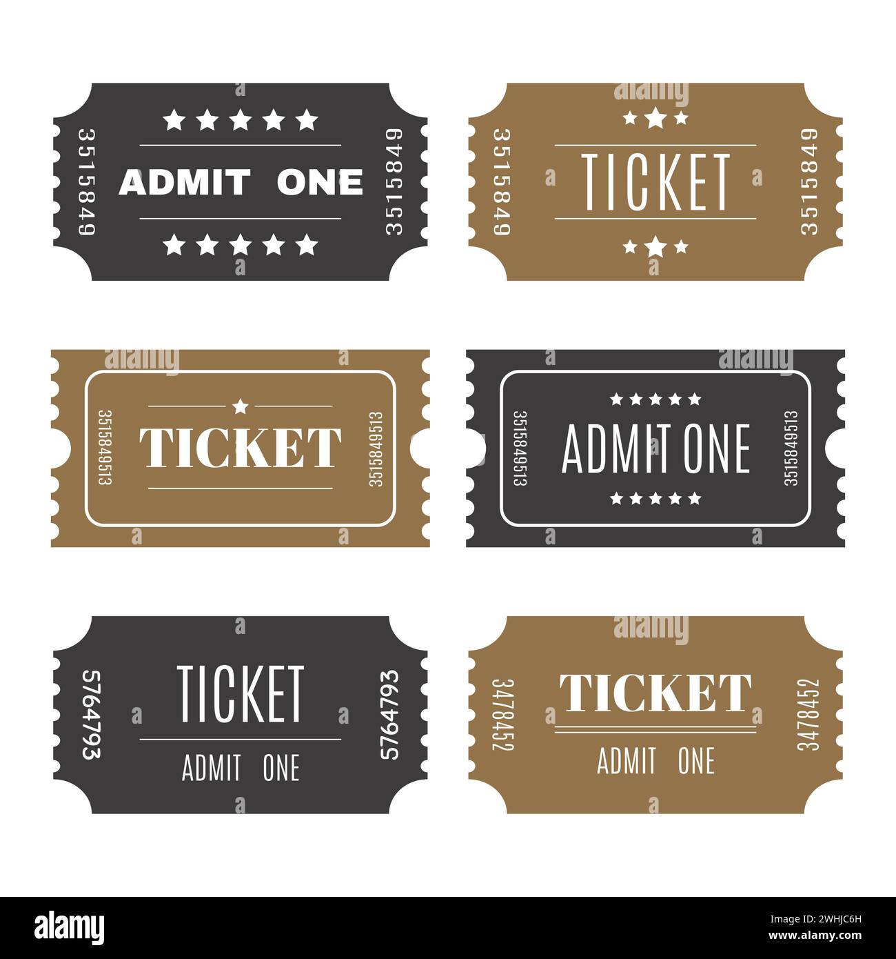 Paper tickets with numbers. Set of vector templates entry tickets. Vector illustration Stock Vector