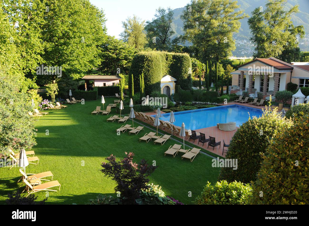 Die prächtige Gartenanlage des Luxushotel Giardino in Ascona. The