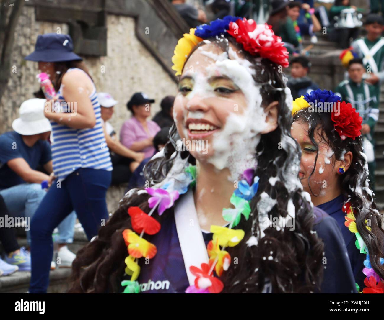 UIO-CARNAVAL-PLAZA-SAN-BLAS Quito, sabado 10 de febrero del 2024 Con Bandas de Paz, bailes tradicionales, canon de espuma, ninos, jovenes y adultos, festejan el feriado de carnaval, en la Plaza de San Blas, Centro Historico. Fotos:Rolando Enriquez/API Quito Pichincha Ecuador ACE-UIO-CARNAVAL-PLAZA-SAN-BLAS-d8c385c4b3a13d7f85eb043c8616b12b *** UIO CARNAVAL PLAZA SAN BLAS Quito, Saturday, February 10, 2024 With bands of peace, traditional dances, foam canon, children, youth and adults, celebrate the carnival holiday, in the Plaza de San Blas, Centro Historico Photos Rolando Enriquez API Quito Pi Stock Photo