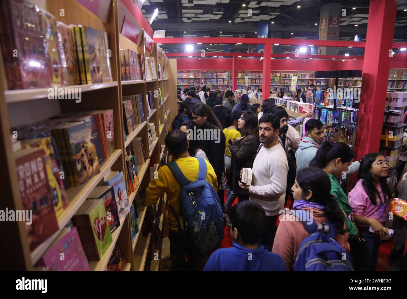 New Delhi, India. 10th Feb, 2024. People visit the book stalls on the first day of the World Book fair 2024 with the theme 'MULTI LINGUAL INDIA' A living Tradition, at Pragati Maidan. The Kingdom of Saudi Arabia is the guest country for the in Book Fair 2024. The fair will continue til February 18 and wil host over 200 stalls of books with multiple languages. (Photo by Naveen Sharma/SOPA Images/Sipa USA) Credit: Sipa USA/Alamy Live News Stock Photo