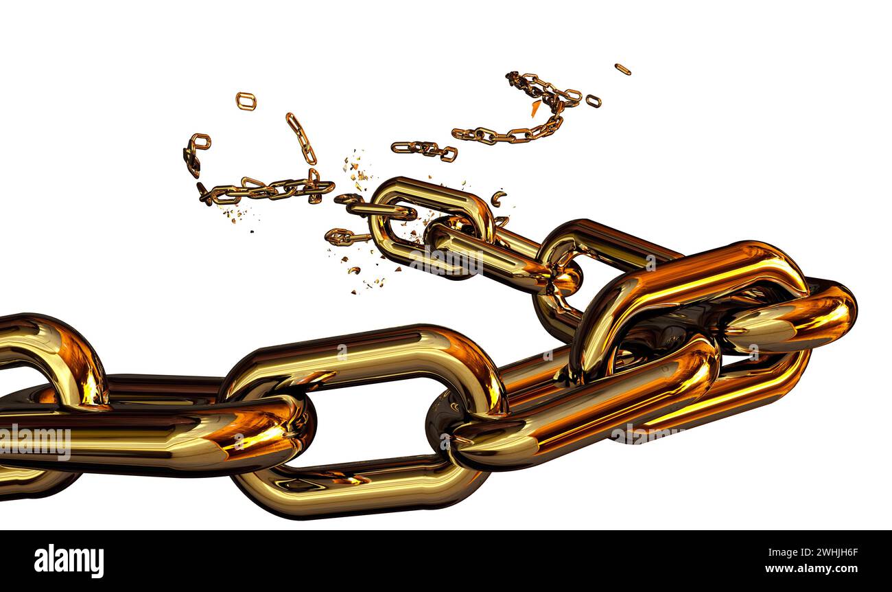 golden gold chain breaking isoalted crisis connection 3d rendering
