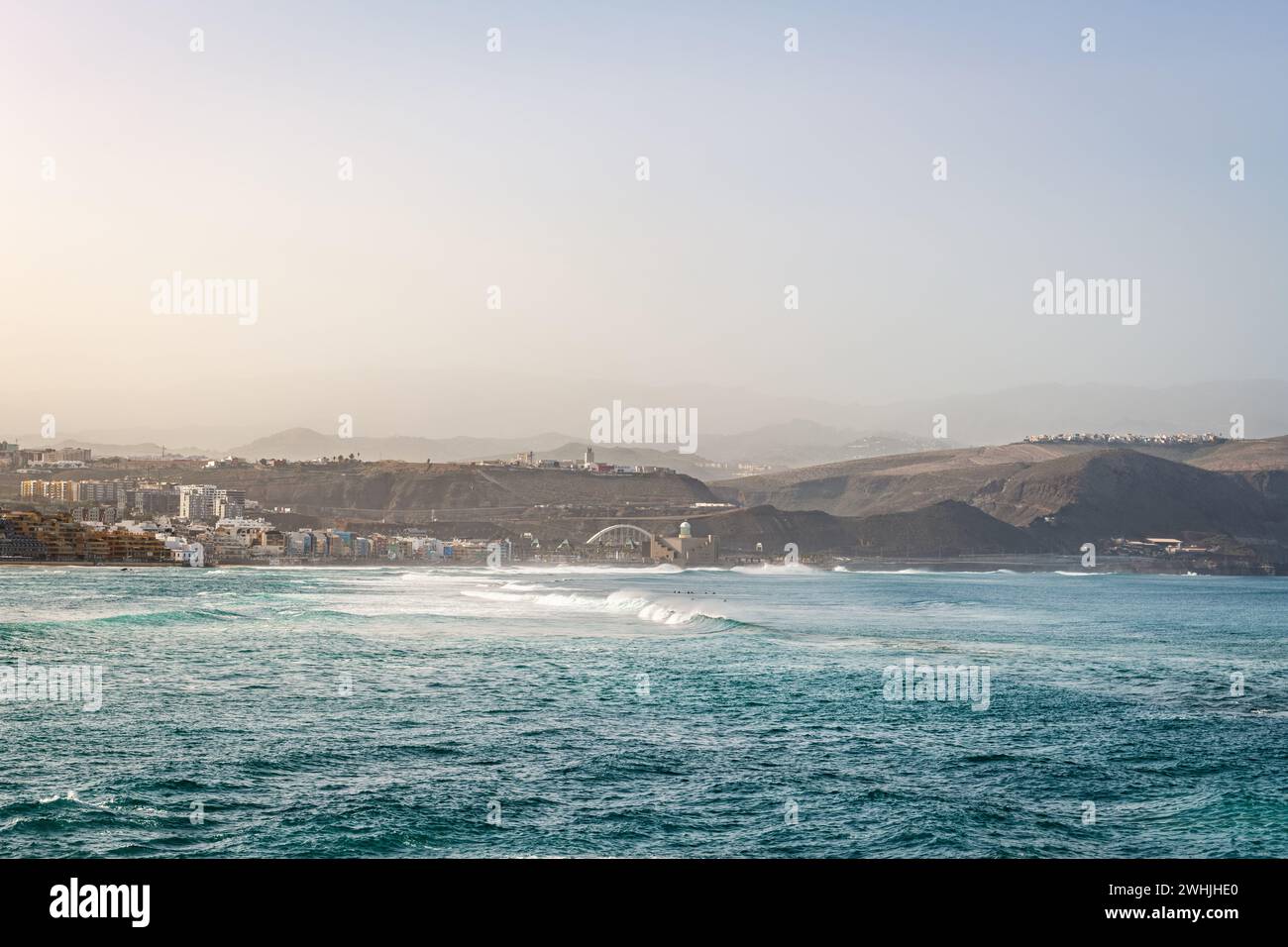Panorama view of Las Canteras beach at Las Palmas de Gran Canaria in the Canary Islands in Spain. Stock Photo