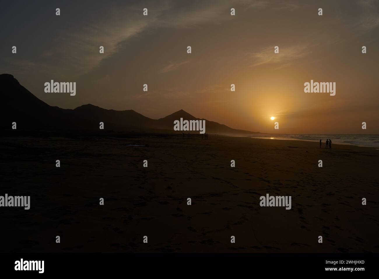 Sunset on Cofete beach in Fuerteventura in Jandia Natural Park with ...