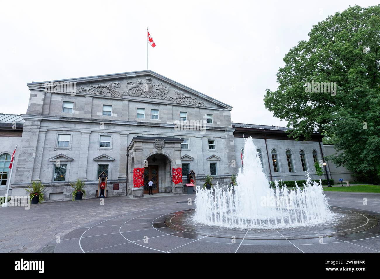 Facade and fountain of Rideau Hall in downtown Ottawa, Ontario, Canada