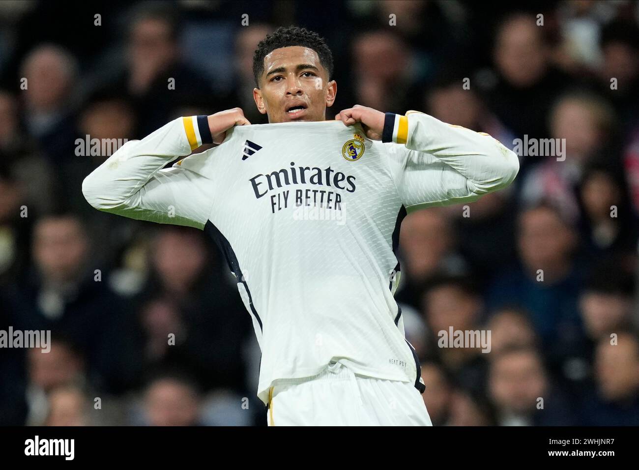 Madrid, Spain. 10th Feb, 2024. Jude Bellingham of Real Madrid during the La Liga match between Real Madrid and Girona FC played at Santiago Bernabeu Stadium on February 10 2024 in Madrid, Spain. (Photo by Cesar Cebolla/PRESSINPHOTO) Credit: PRESSINPHOTO SPORTS AGENCY/Alamy Live News Stock Photo