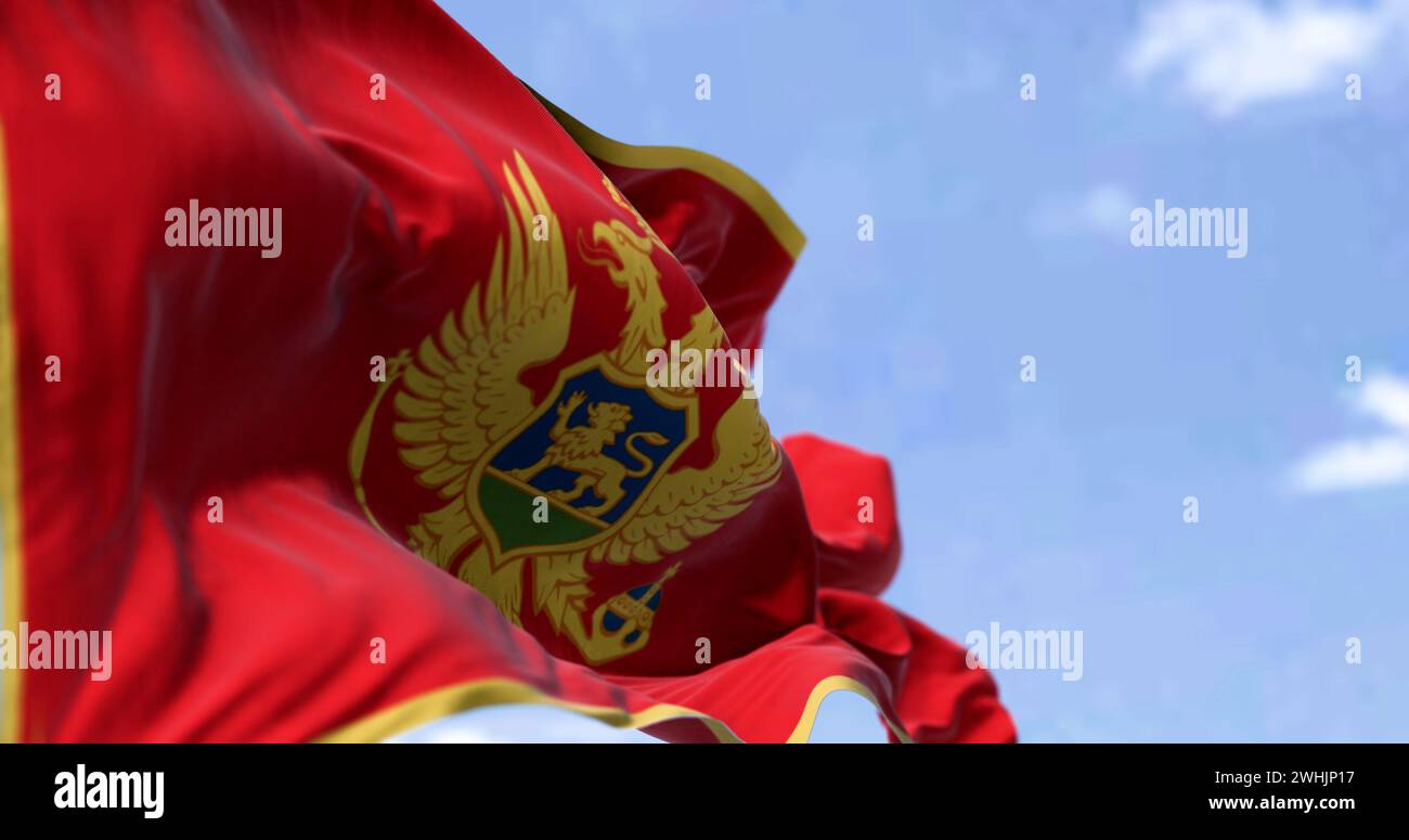 National flag of Montenegro waving in the wind on a clear day Stock ...