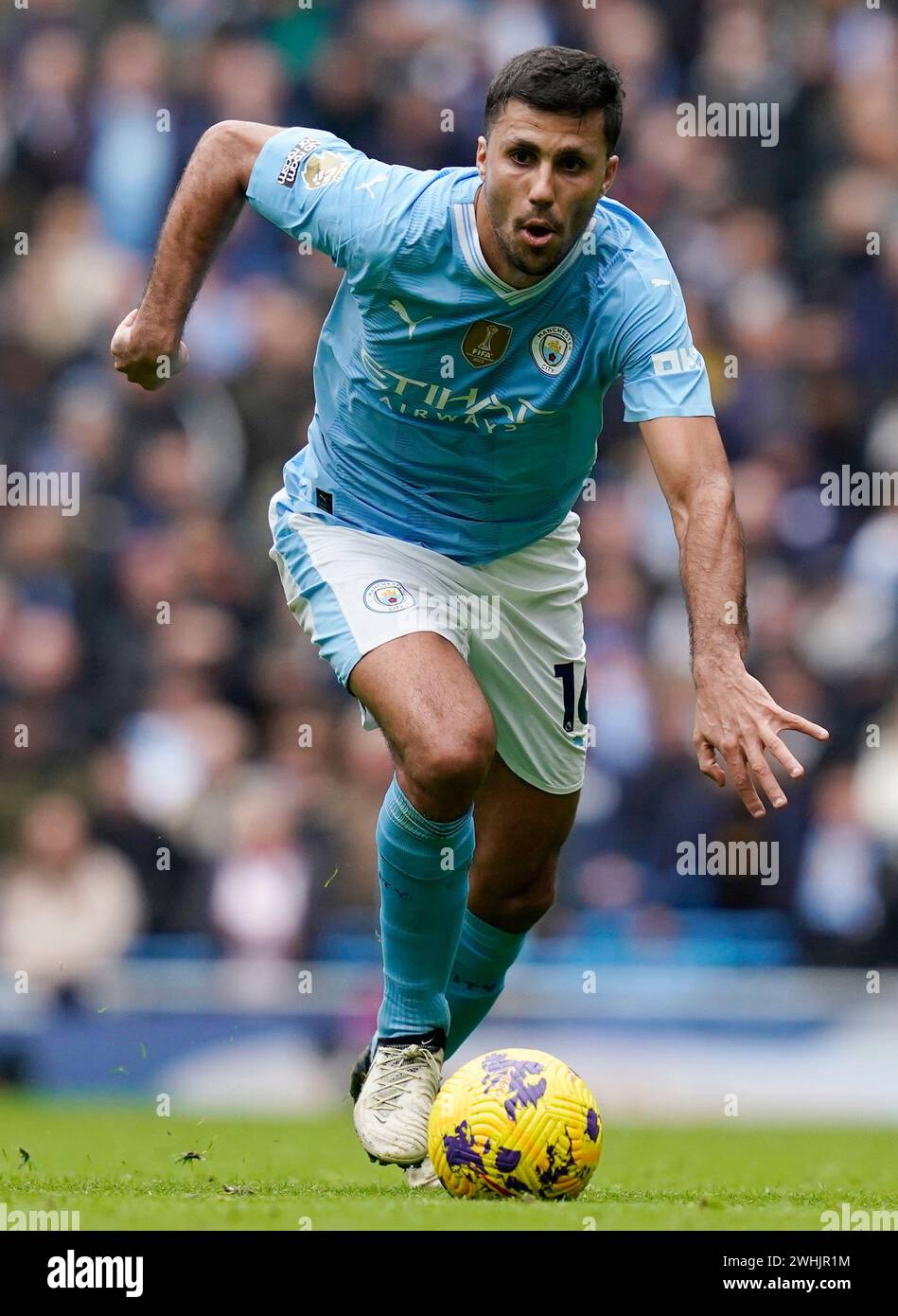 MANCHESTER, UK. 10th Feb, 2024. Rodri of Manchester City during the Premier League match at the Etihad Stadium, Manchester. Picture credit should read: Andrew Yates/Sportimage Credit: Sportimage Ltd/Alamy Live News Stock Photo