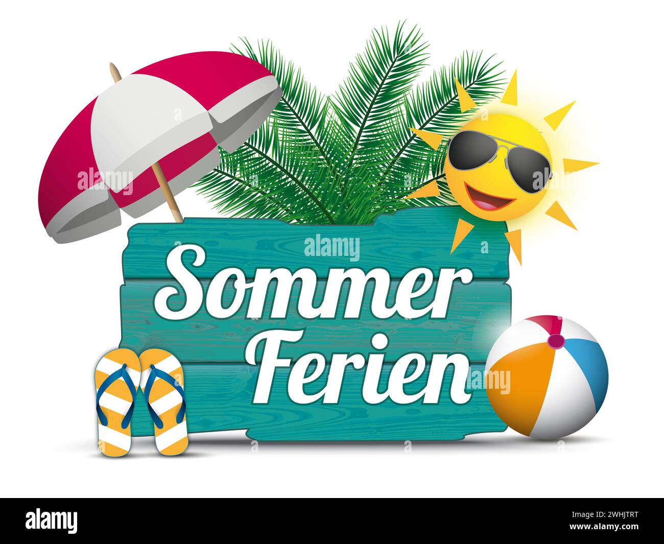 German text Sommerferien, translate Summer Holidays.  Eps 10 vector file. Stock Photo