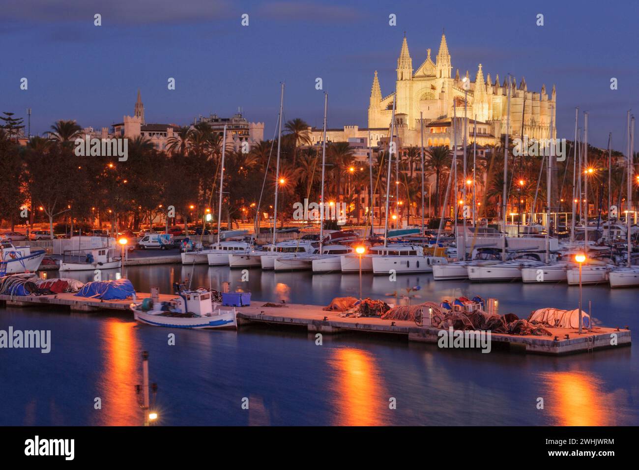 Cathedral of Mallorca from the pier of the Riba Stock Photo