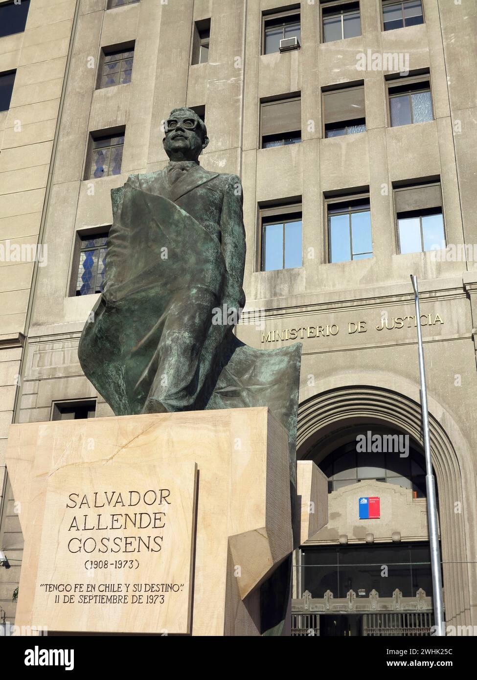 Santiago, Chile - dec 14, 2013 - Salvador Allende monument of president ousted in 1973. text in spanish: I have faith in Chile and its destination - s Stock Photo