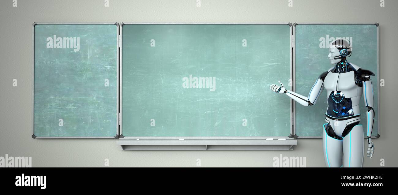 Humanoid Robot Chalkboard Teacher Stock Photo