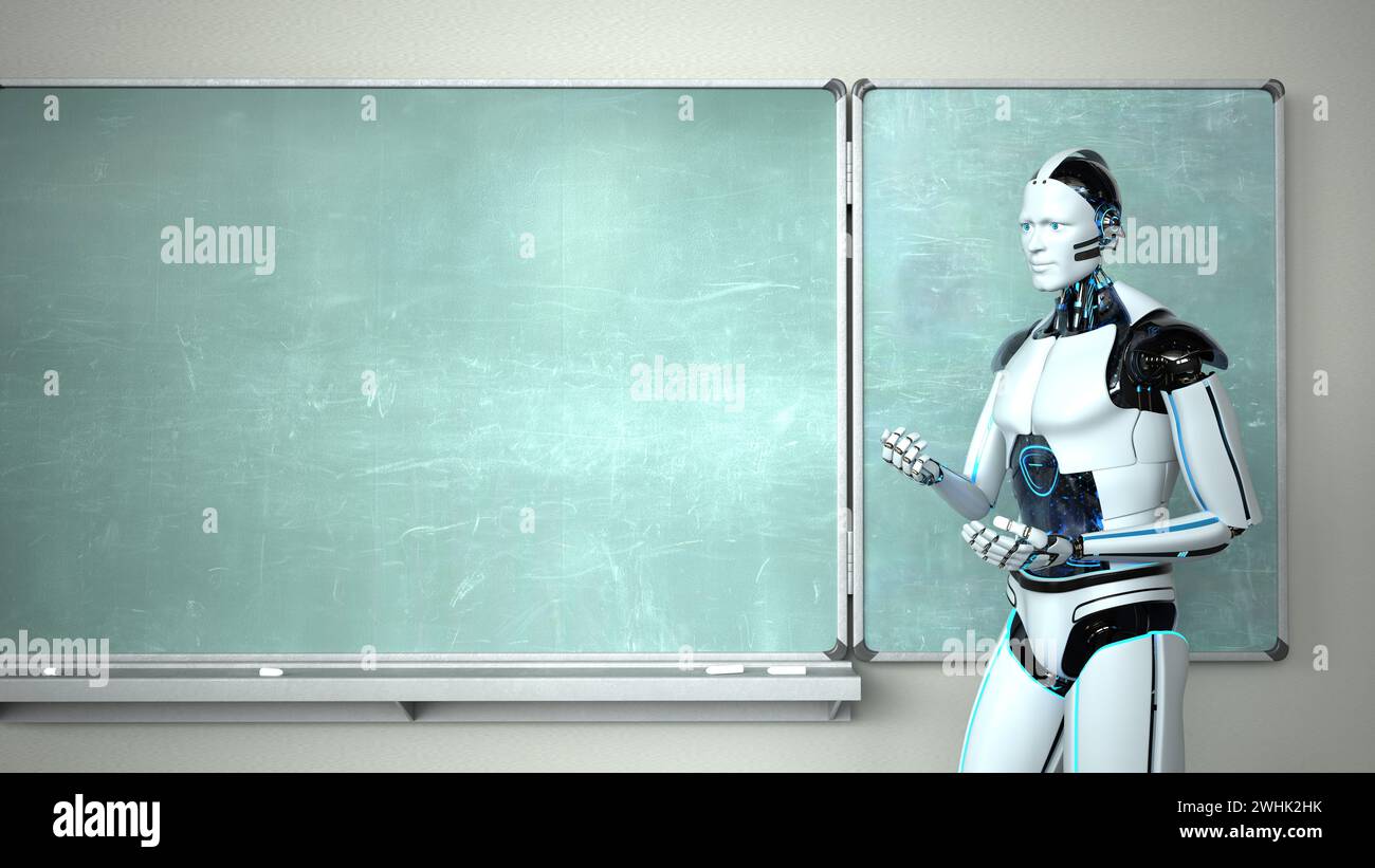 Humanoid Robot Chalkboard Teacher Stock Photo