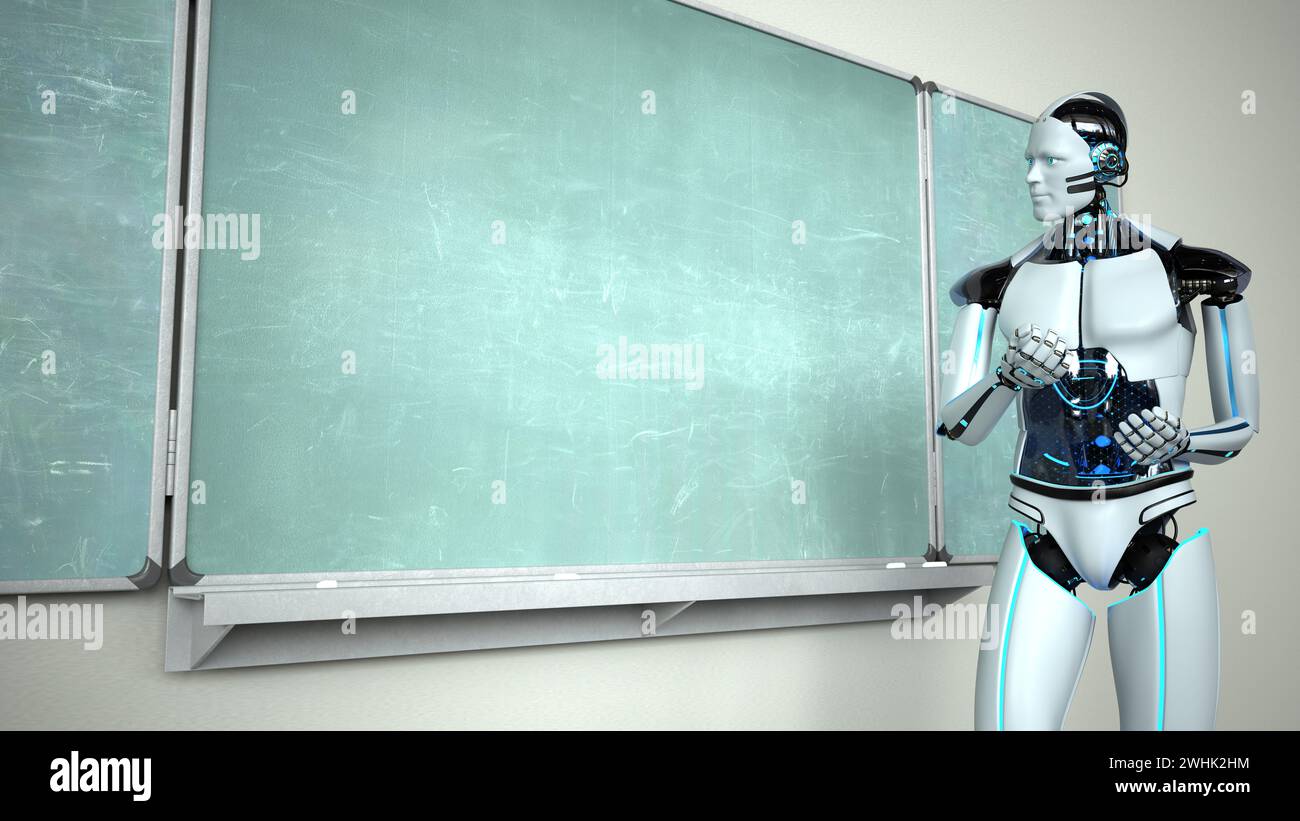 Humanoid Robot Chalkboard Teacher Stock Photo