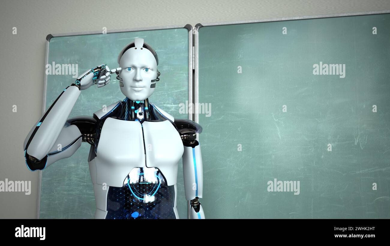 Humanoid Robot Chalkboard Teacher Stock Photo