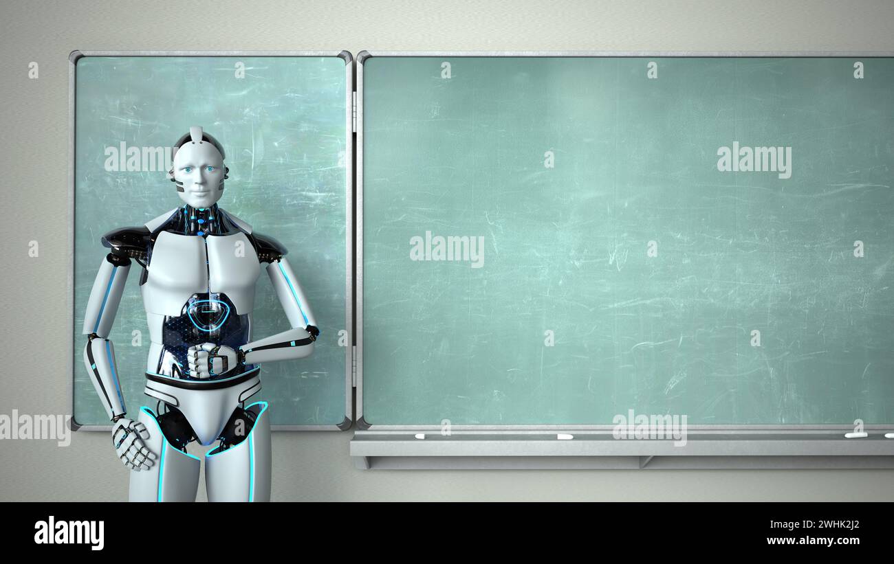 Humanoid Robot Chalkboard Teacher Stock Photo