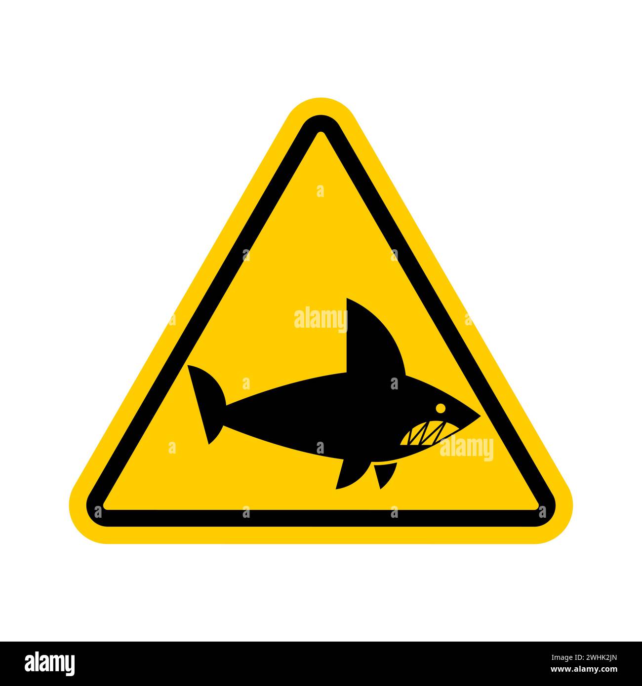 Attention Shark ! Triangular road danger sign. Caution Sharks Stock Vector