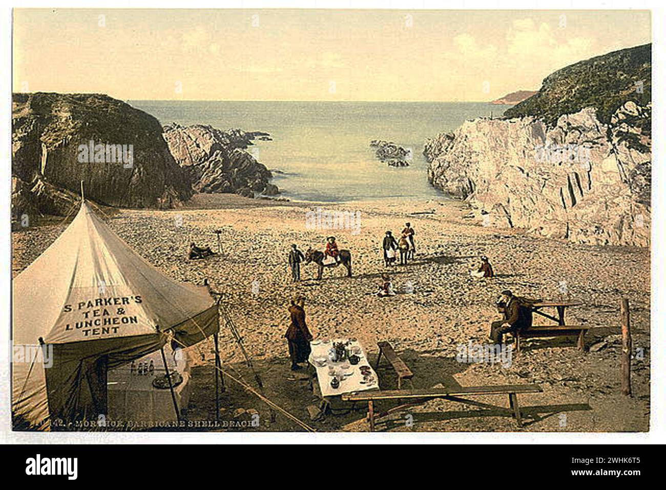 Photo Vintage Photochromie Malaga Espagne - Pêcheurs Tirant Le Filet, Tirage Albuminé 23x17 Cm