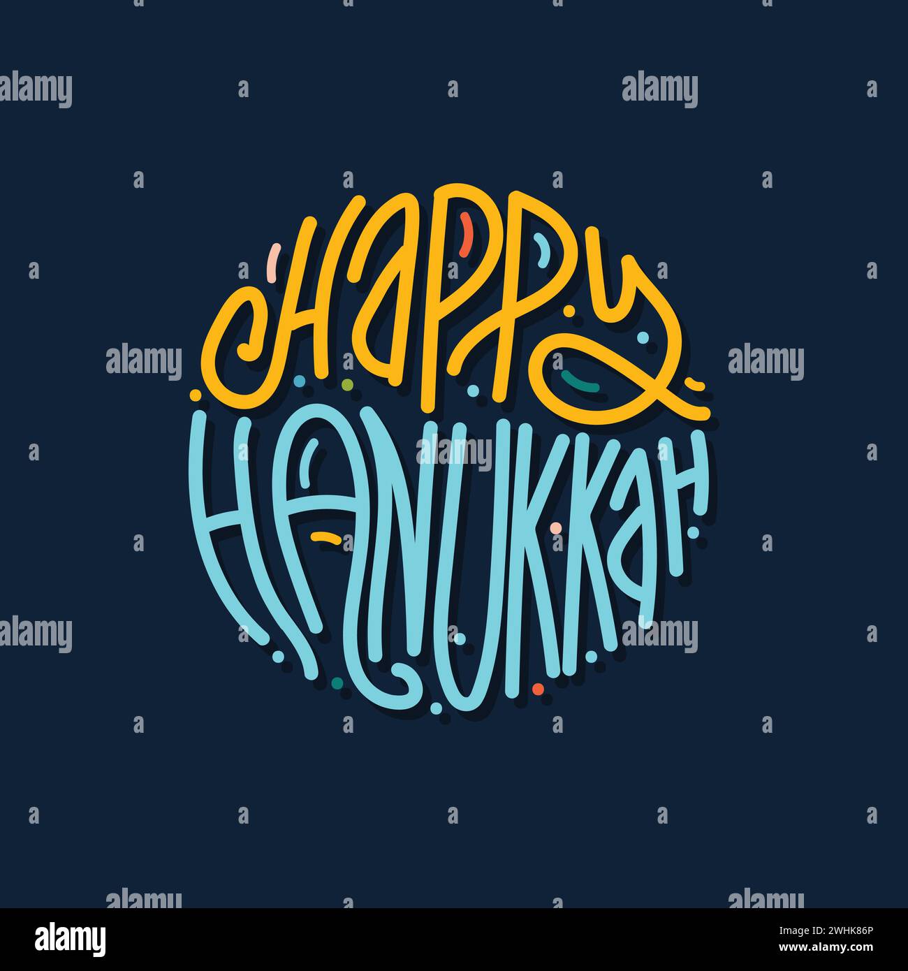 Happy Hanukkah vector hand drawn colorful lettering illustration. Typography design for celebrating traditional religious festival. Jewish holiday Stock Vector