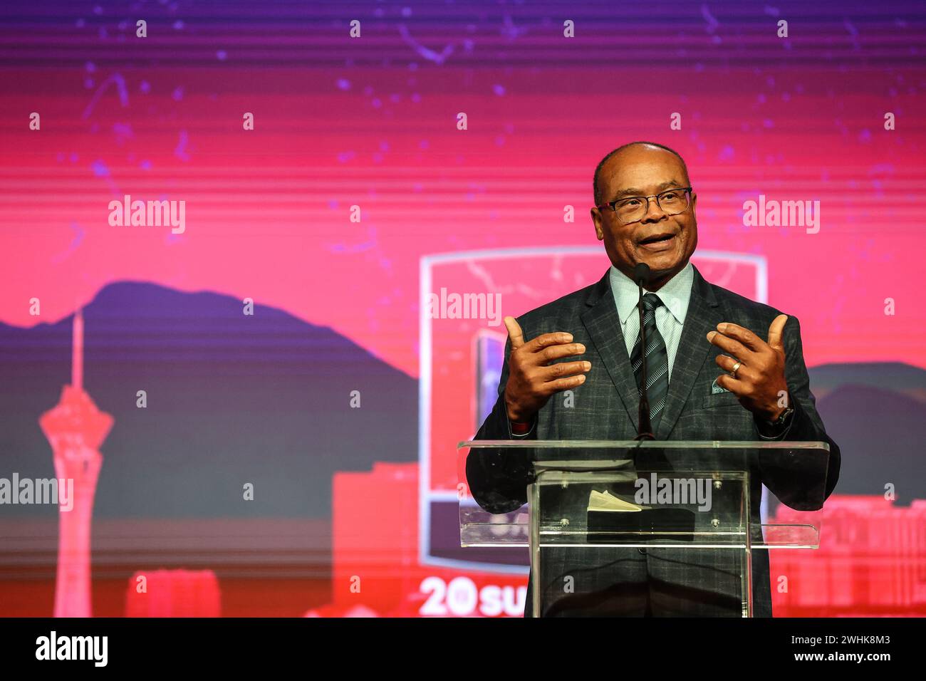February 10, 2024 NFL Hall of Fame member Mike Singletary speaks to