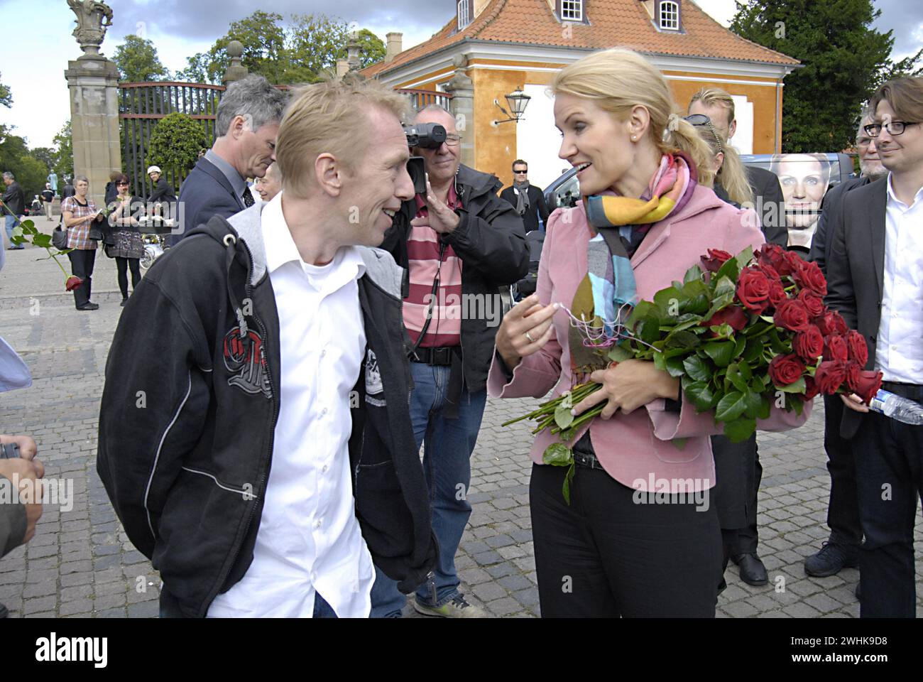 COPENHAGEN  DENMARK. Helle Thorning -Schmidt,oppostion social democrat leader and candiate for prime minister post for social democrat party on her elections compaign,meet her voters and some are really angry social democrat ,Helle met her party soldiers /workers and danish voter, danish General parliament elections will take plass on sept.25, 2011, Helle today spends her morning at frederiksberg have gives free red roses to voters, she met her muslim member of parlia from Turkey and Pakistan, these are cadidate for parliaments 28 August 2011                (PHOTOS BY FRANCIS JOSEPH DEAN/DEAN Stock Photo