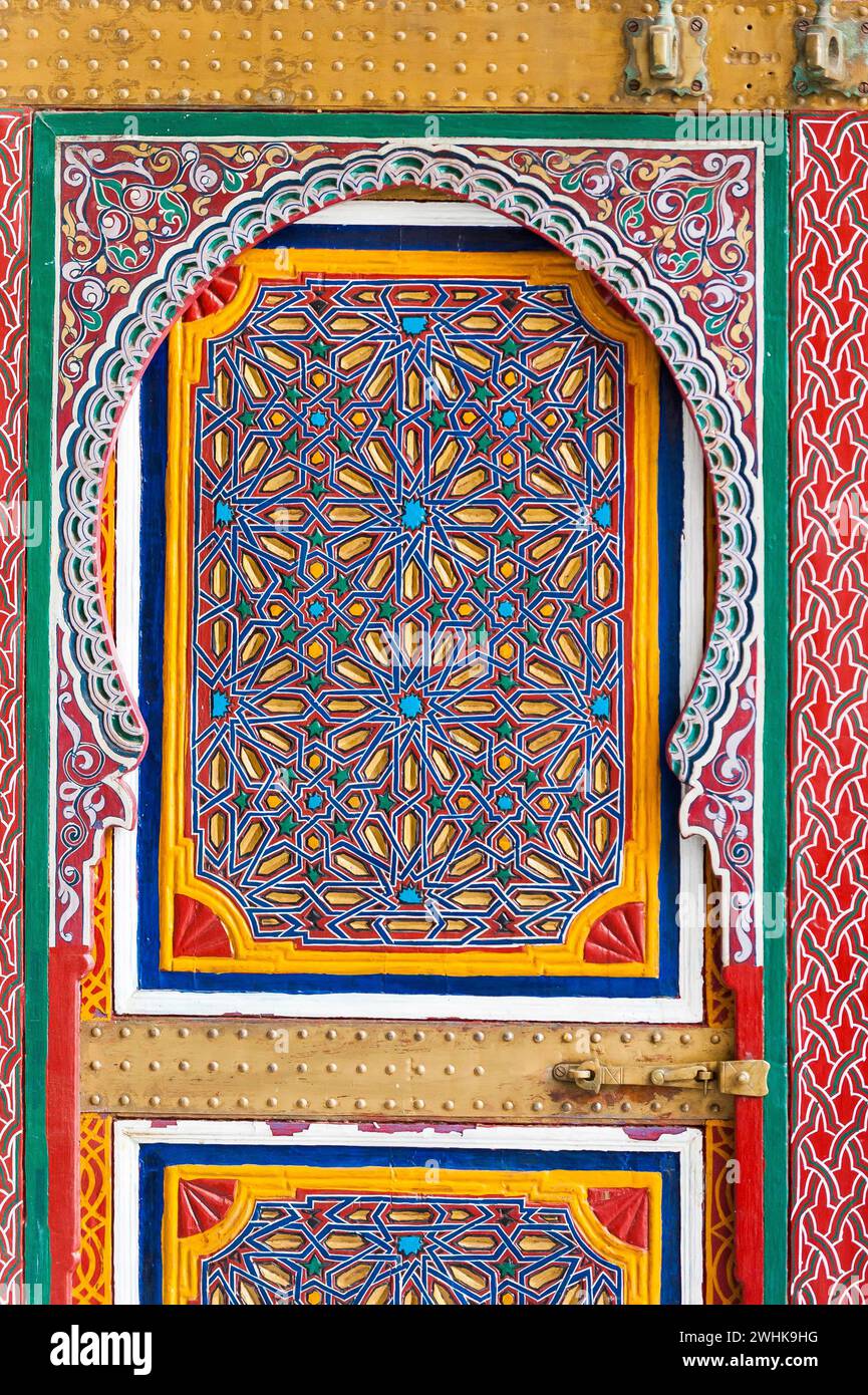 Colourful Moroccan cupboard door as texture, traditional, decorated, colourful, colourful, primary colours, colour wheel, ornament, decoration, art Stock Photo