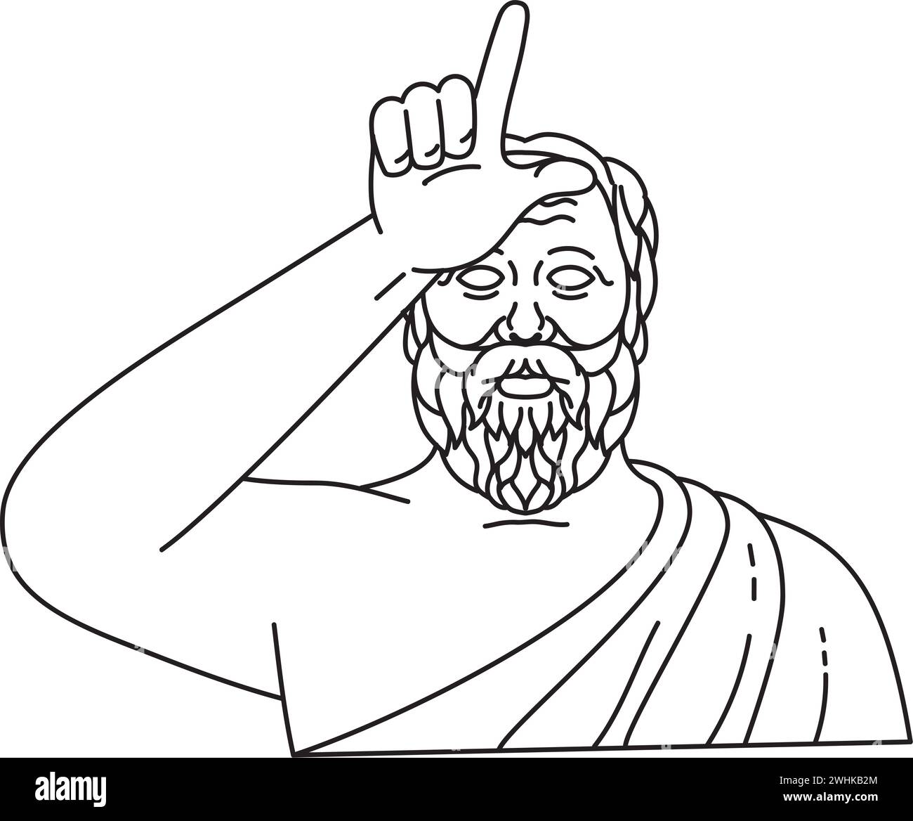 Socrates Greek Philosopher Making the Loser Hand Gesture Mono Line Art Stock Photo