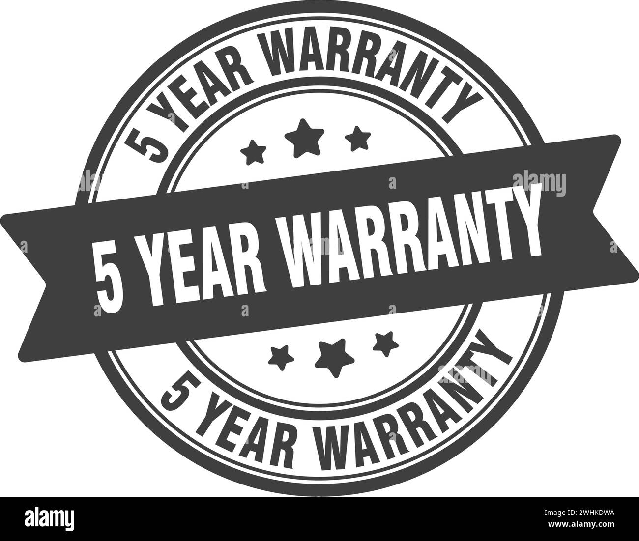 5 year warranty stamp. 5 year warranty round sign. label on transparent ...