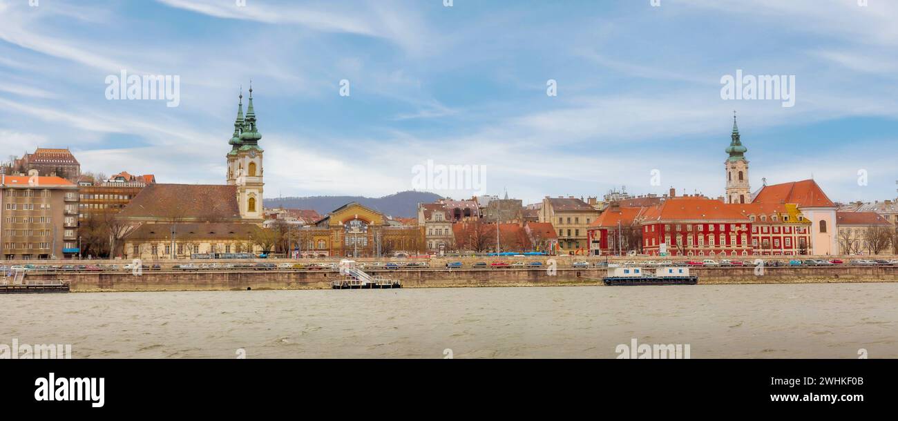 Budapest, Hungary Danube riverbank houses Stock Photo