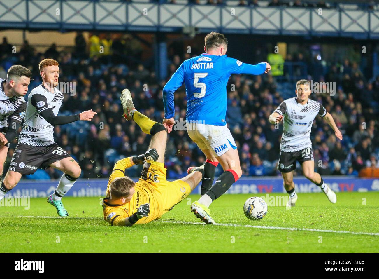 Glasgow, UK. 10th Feb, 2024. Rangers FC take on Ayr United in the 5th round of the Scottish Gas Men's Scottish Cup at Ibrox Stadium, Glasgow, Scotland, UK. Ibrox Stadium is Rangers' home ground. Rangers play in the Premier Division of Scottish football and Ayr United are in the second tier of the SPFL. Credit: Findlay/Alamy Live News Stock Photo