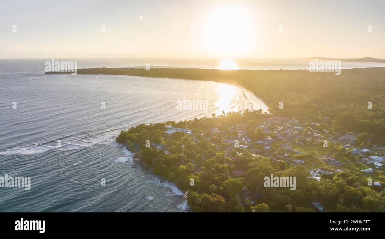 Aerial view, view of Cahuita National Park, coast and coastal landscape with forest, Punta Cahuita headland, Cahuita, Limon, Costa Rica Stock Photo