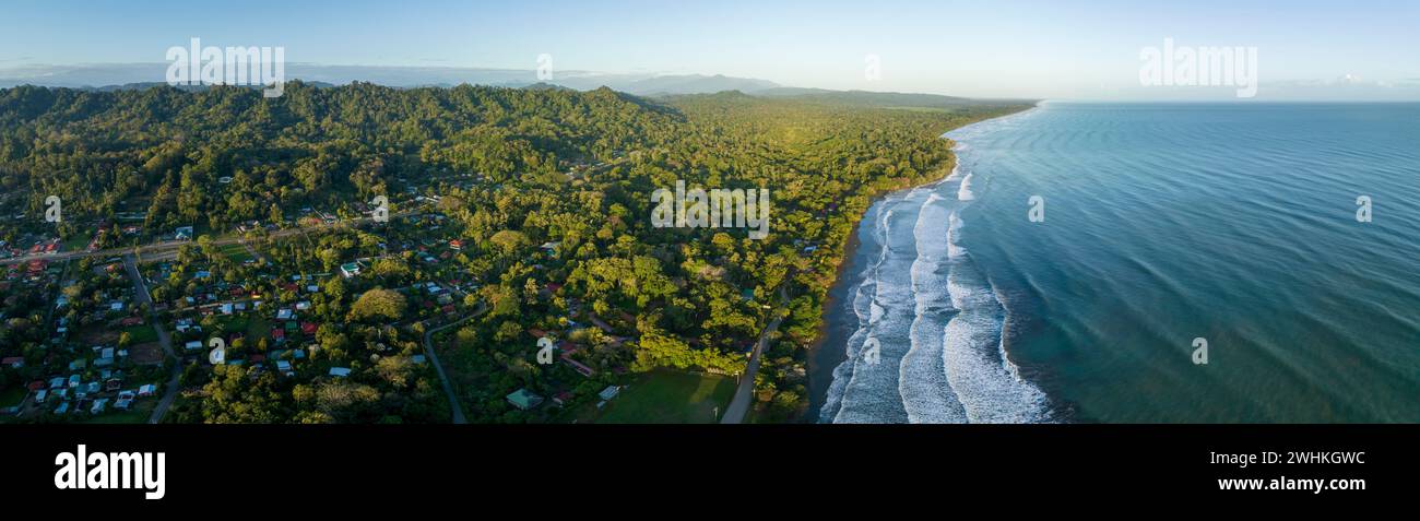 Aerial view, view of Cahuita National Park, coast and coastal landscape with forest, Cahuita, Limon, Costa Rica Stock Photo