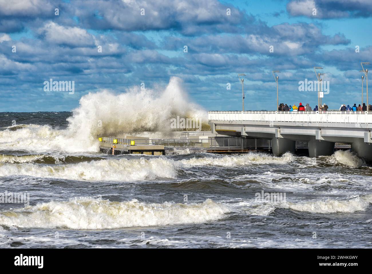 Big waves in a storm on the coast of the Baltic sea Stock Photo