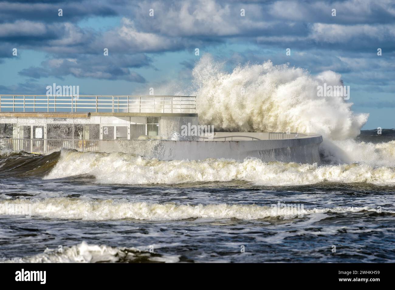 Big waves in a storm on the coast of the Baltic sea Stock Photo