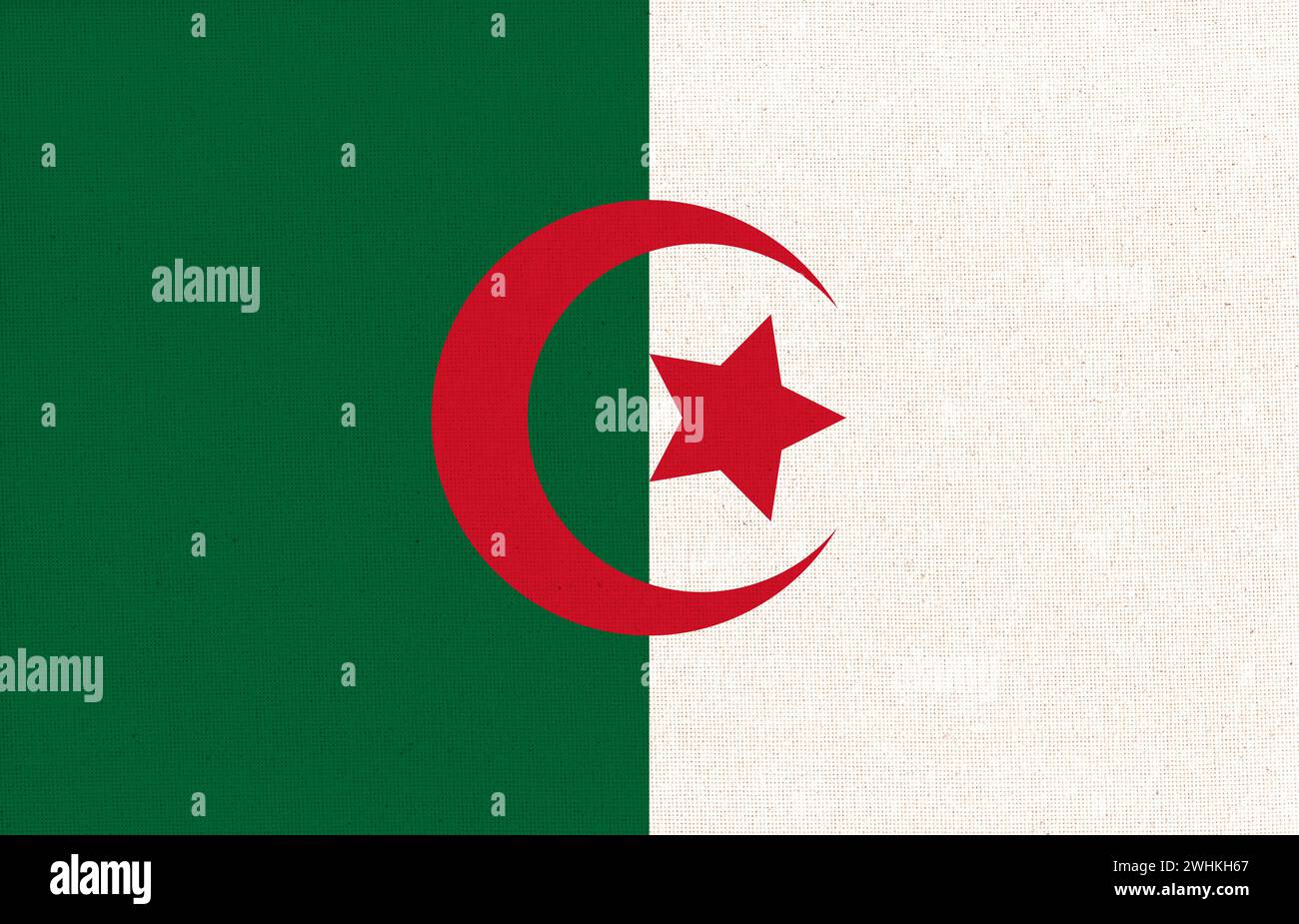Flag of Algeria. Algeria flag on fabric surface. Algerian national flag on textured background. Fabr Stock Photo