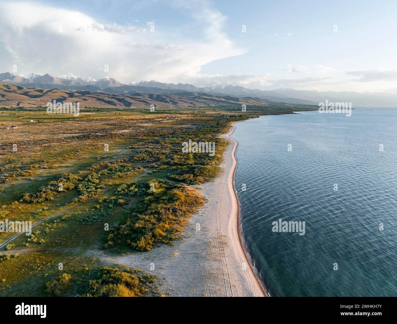 Issikul Aerial view, landscape at Lake Issyk Kul, Kyrgyzstan Stock Photo - Alamy