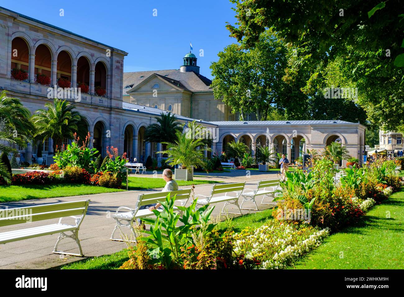 Spa garden, at the Regentenbau, Bad Kissingen, Rhoen, Lower Franconia, Franconia, Bavaria, Germany Stock Photo
